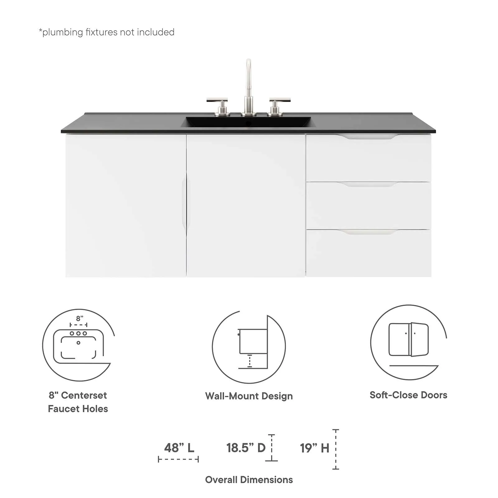 Vitality 48" Single Sink Bathroom Vanity White Black EEI-5784-WHI-BLK